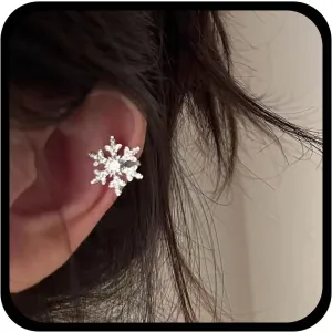 Boho Christmas Snowflake Earrings Crystal Snowflake Ear Cuff Earrings Silver Cz Flower Cuff Wrap Earrings Snow Flower Cartilage Cuff Earrings Rhinestone Floral Crawler Cuff EarringsJewelry