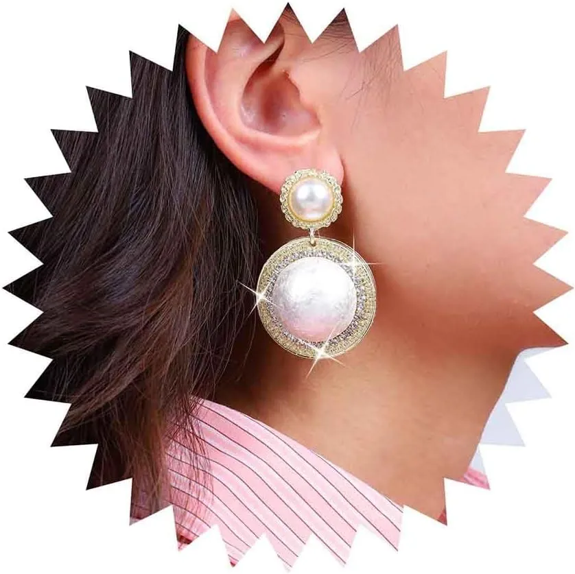 Boho Crystal Pearl Dangle Earrings Gold Pearl Stud Earrings Large Cz Pearl Drop Earrings Exaggerated Pearl Earrings Jewelry for Women
