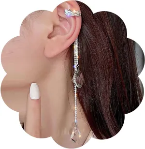 Boho Gemstone Ear Cuff Earrings Silver Cz Cuff Wrap Earrings Irregular Crystal Earrings Long Rhinestone Tassel Earrings Rhinestone Ear Crawler Chain Cuff Earrings Jewelry For Wome