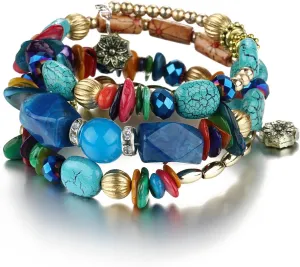 Boho Multilayer Irregular Agate Beads Charm Bracelets Handmade Multi-color Cryston Stone Turquoise Wrap Bracelets for Women Yoga Jewelry