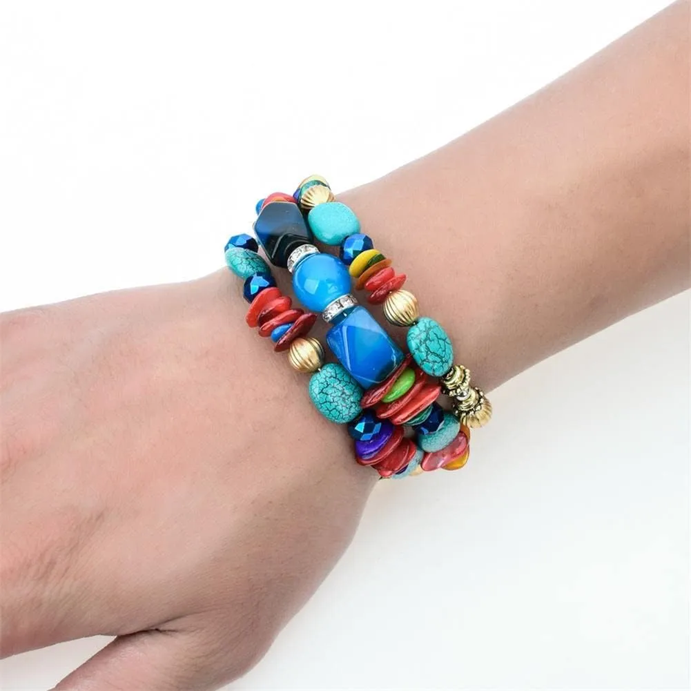 Boho Multilayer Irregular Agate Beads Charm Bracelets Handmade Multi-color Cryston Stone Turquoise Wrap Bracelets for Women Yoga Jewelry