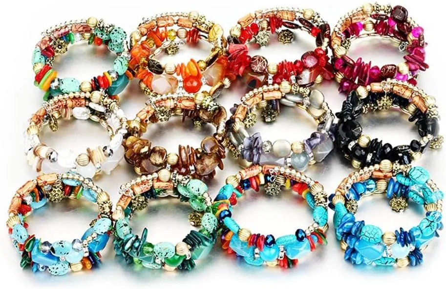 Boho Multilayer Irregular Agate Beads Charm Bracelets Handmade Multi-color Cryston Stone Turquoise Wrap Bracelets for Women Yoga Jewelry