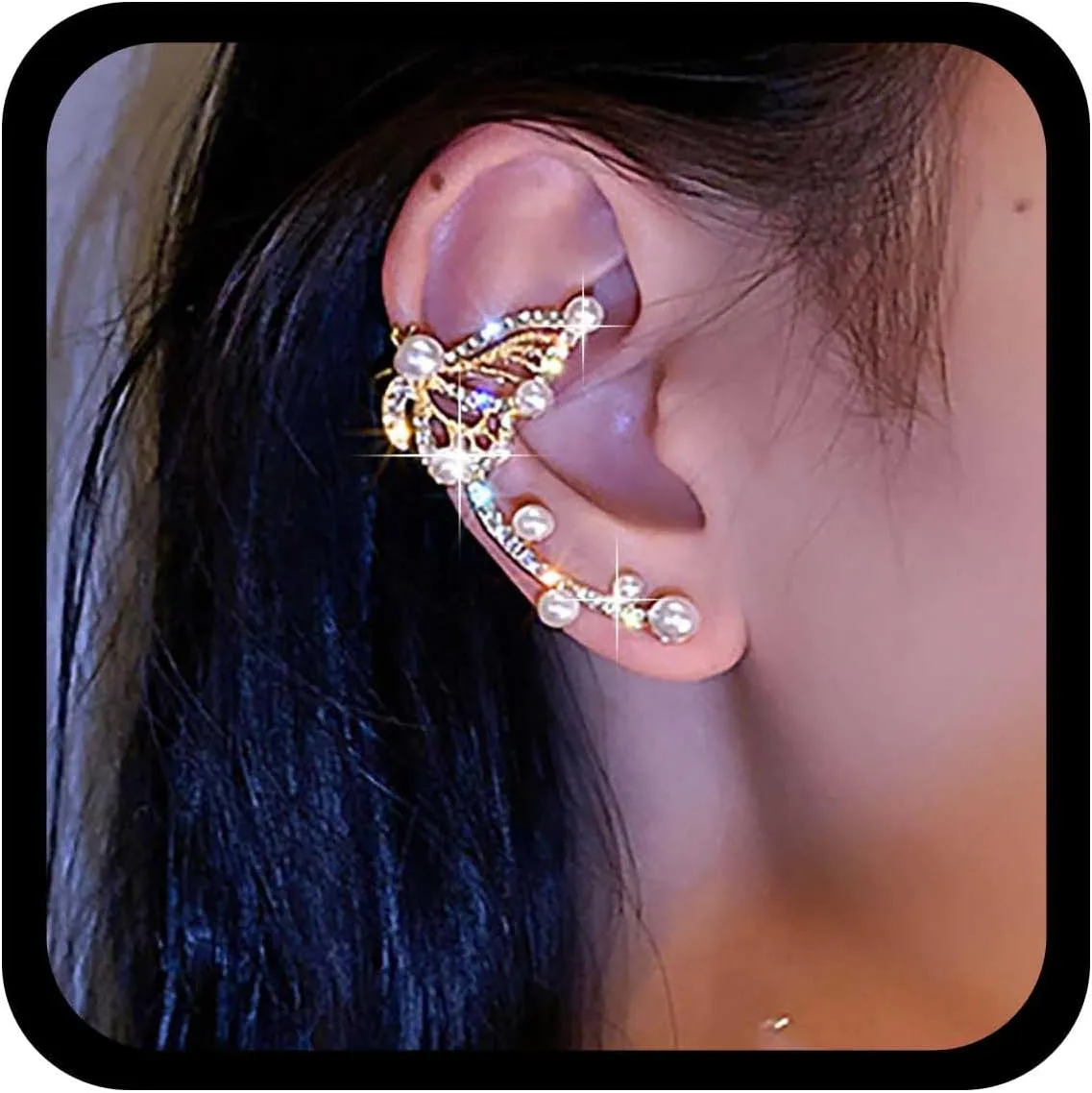 Boho Pearl Butterfly Earrings Cz Butterfly Climber Cuff Gold Butterfly Ear Wrap Hollow Butterfly Wing Earrings Crystal Butterfly Ear Cuff Pearl Crawler Jewelry for Women