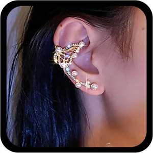 Boho Pearl Butterfly Earrings Cz Butterfly Climber Cuff Gold Butterfly Ear Wrap Hollow Butterfly Wing Earrings Crystal Butterfly Ear Cuff Pearl Crawler Jewelry for Women