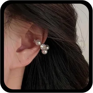 Boho Pearl Ear Cuff Gold Crystal Earrings Cz Wrap Earrings Pearl Cartilage Gemstone Ear Crawler No Piercing Jewelry for Women