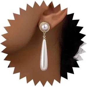 Boho Pearl Teardrop Earrings Gold Elongated Pearl Stud Earrings White Pearl Earrings Long Pearl Dangle Earrings Jewelry for women