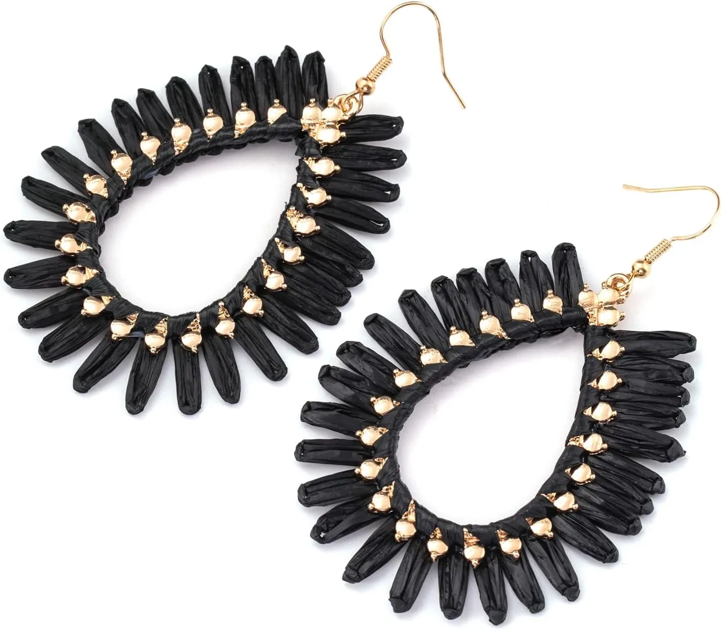 Boho Raffia Teardrop Earrings for Women - Handmake Statement Raffia Dangle Earrings, Summer Beach Vacation Jewelry