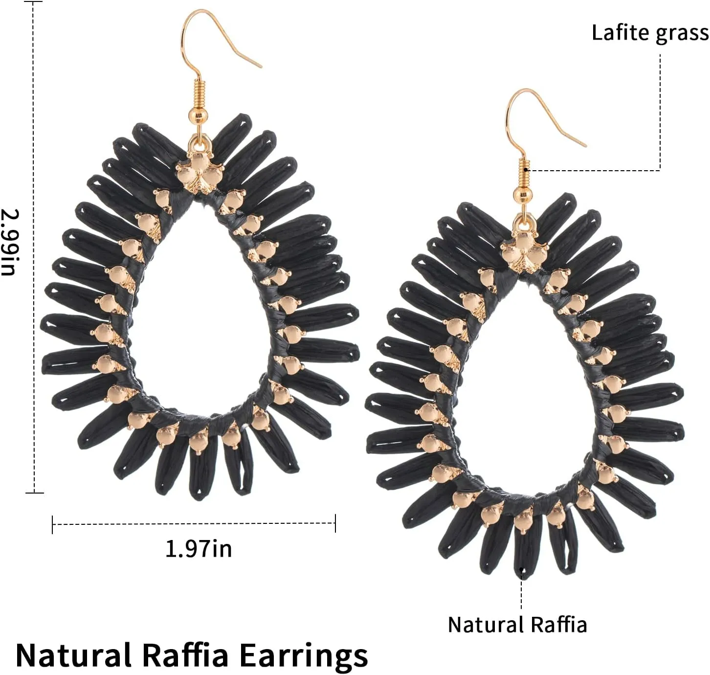 Boho Raffia Teardrop Earrings for Women - Handmake Statement Raffia Dangle Earrings, Summer Beach Vacation Jewelry