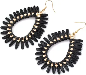 Boho Raffia Teardrop Earrings for Women - Handmake Statement Raffia Dangle Earrings, Summer Beach Vacation Jewelry