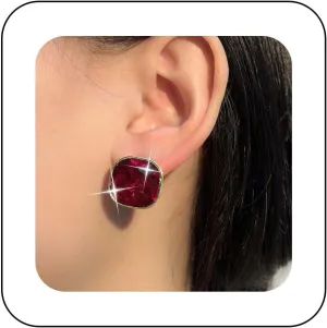 Boho Red Ruby Stud Earrings Crystal Ruby Earrings Red Rhinestone Square Earrings Gold Ruby Cz Earrings Jewelry for Women