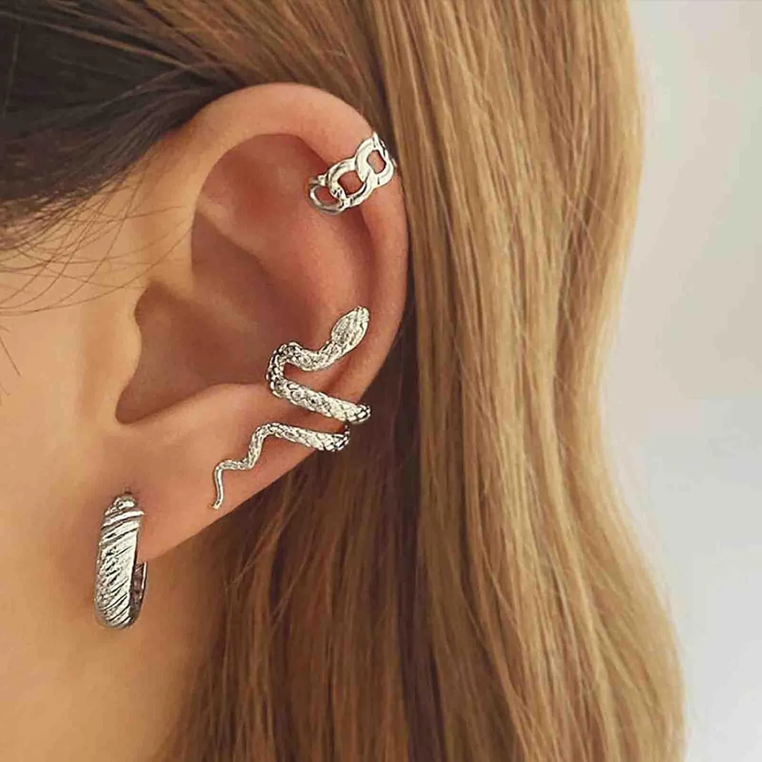 Boho Snake Ear Cuff Earrings Gold Circle Hoop Earrings Vintage Wide Circle Earrings Snake Cuff Wrap Earrings Jewelry Set for Women