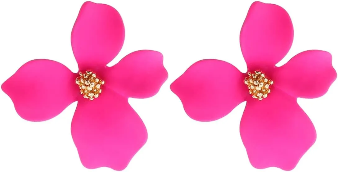 Boho Stud Earrings for Women - Chic Flower Statement Earrings with Gold Flower Bud, Great for Sister, Mom, Lover and Friends