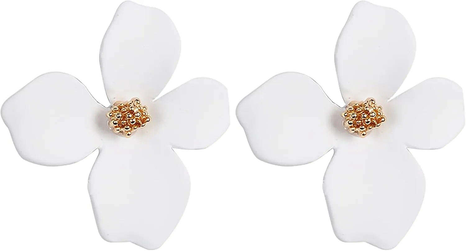 Boho Stud Earrings for Women - Chic Flower Statement Earrings with Gold Flower Bud, Great for Sister, Mom, Lover and Friends