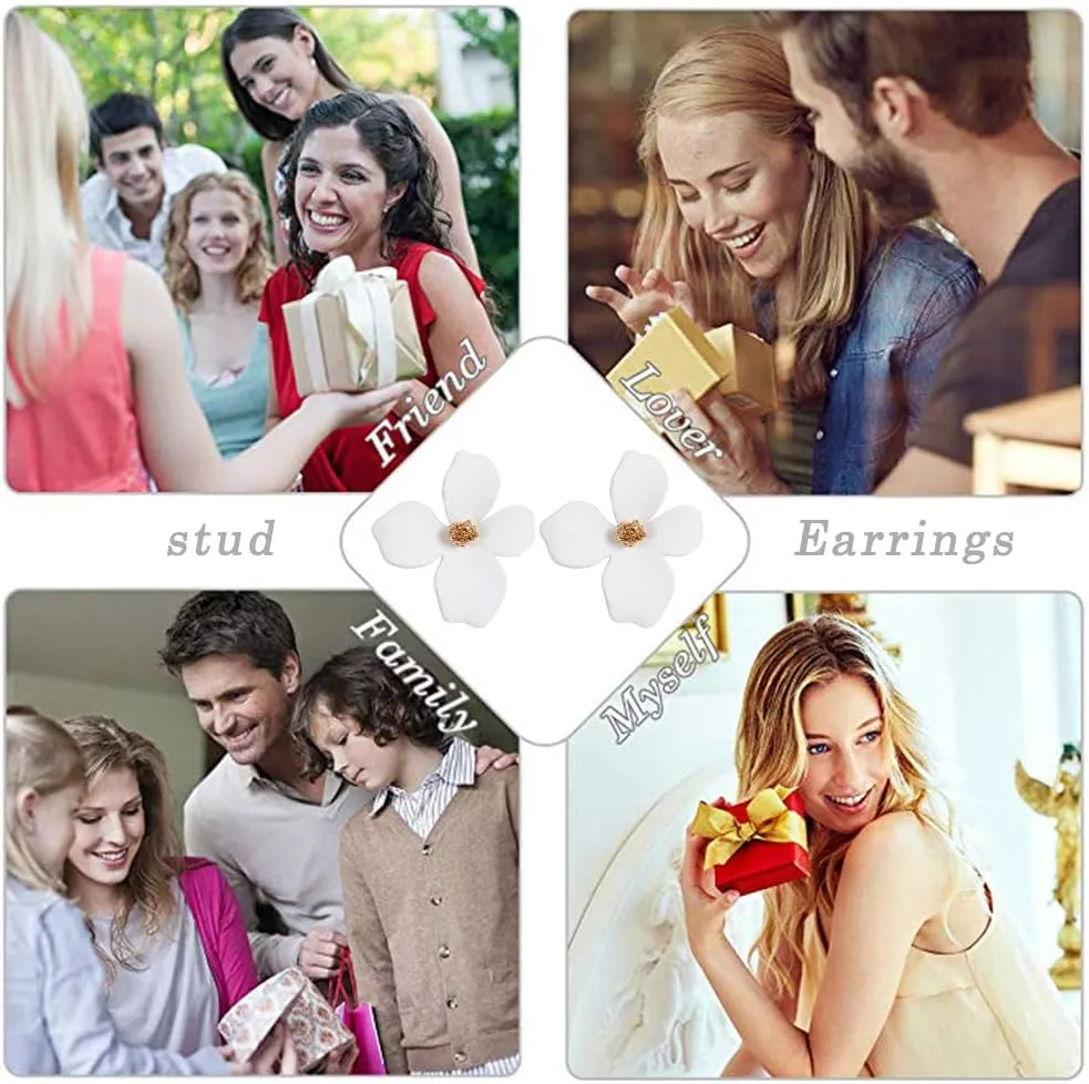 Boho Stud Earrings for Women - Chic Flower Statement Earrings with Gold Flower Bud, Great for Sister, Mom, Lover and Friends