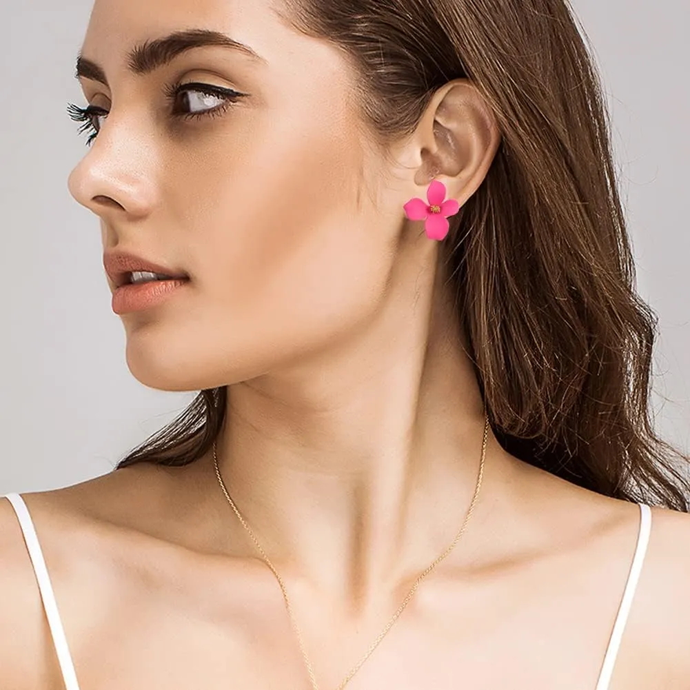 Boho Stud Earrings for Women - Chic Flower Statement Earrings with Gold Flower Bud, Great for Sister, Mom, Lover and Friends