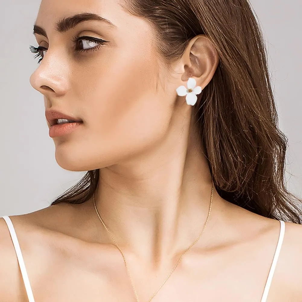 Boho Stud Earrings for Women - Chic Flower Statement Earrings with Gold Flower Bud, Great for Sister, Mom, Lover and Friends