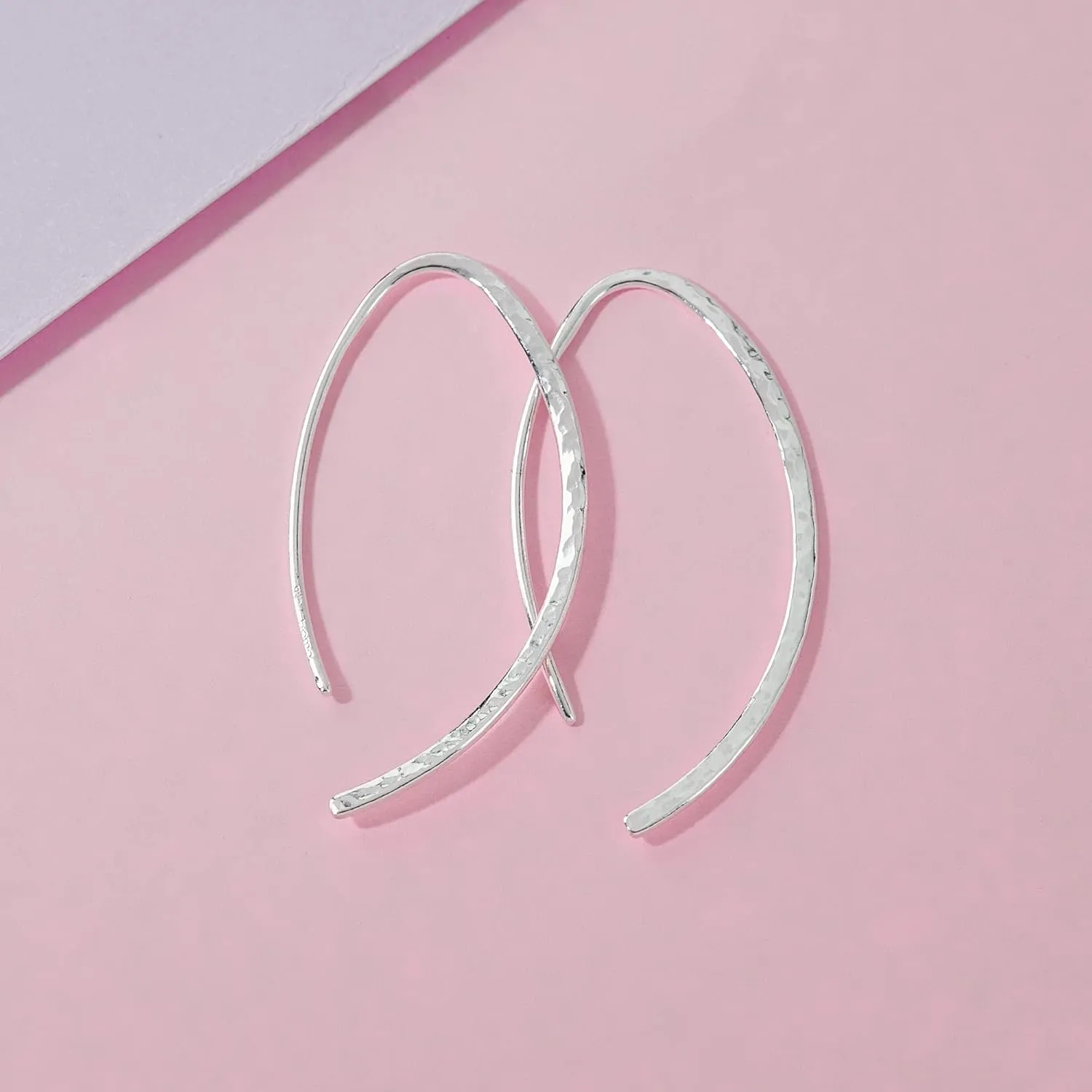Boma Jewelry Sterling Silver Elliptical Threader Pull Through Hoop Earrings