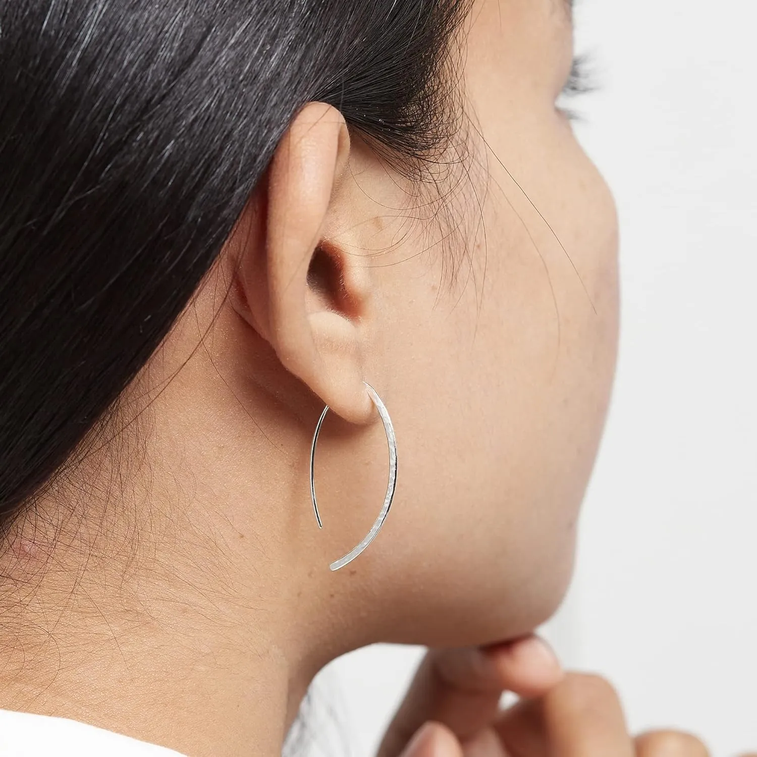 Boma Jewelry Sterling Silver Elliptical Threader Pull Through Hoop Earrings