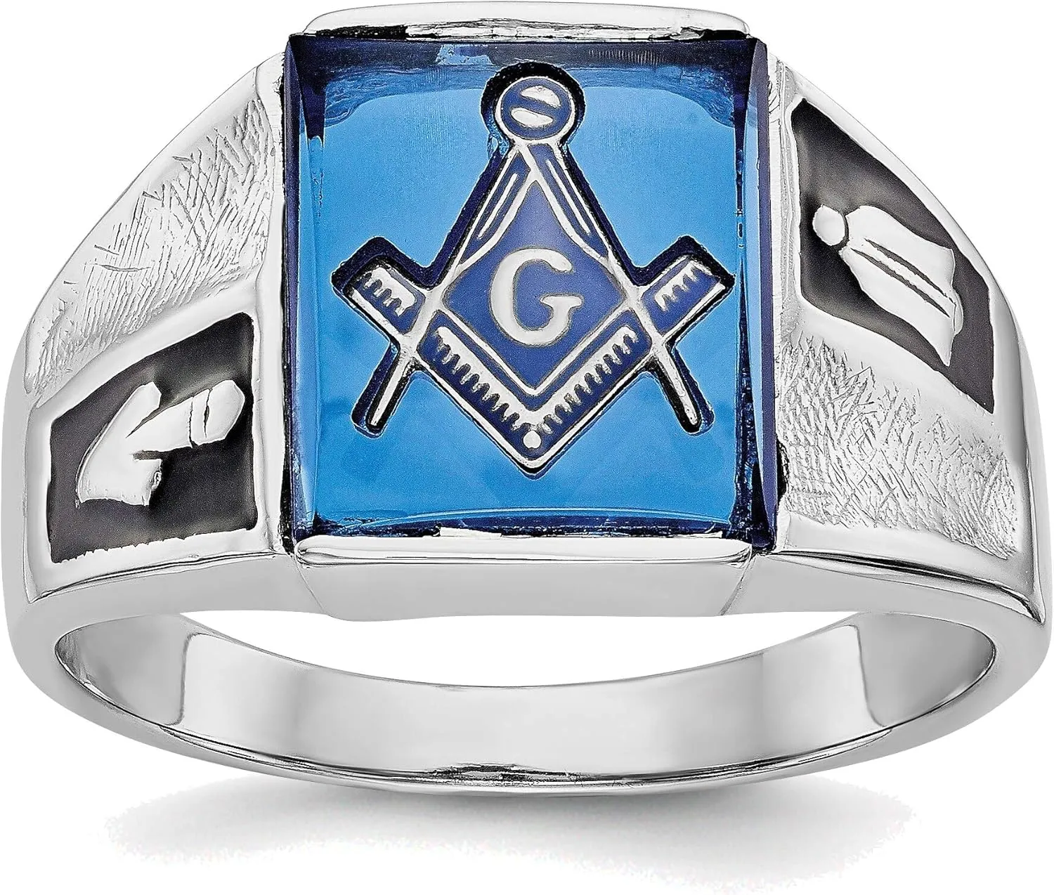 Bonyak Jewelry 14k White Gold Men's Polished & Textured w/Black Enamel & Imitation Blue Spine