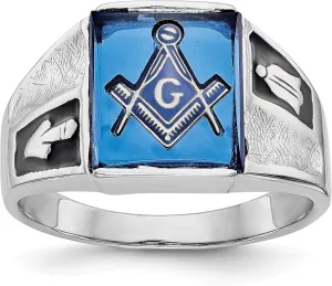 Bonyak Jewelry 14k White Gold Men's Polished & Textured w/Black Enamel & Imitation Blue Spine