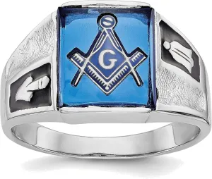 Bonyak Jewelry 14k White Gold Men's Polished & Textured w/Black Enamel & Imitation Blue Spine