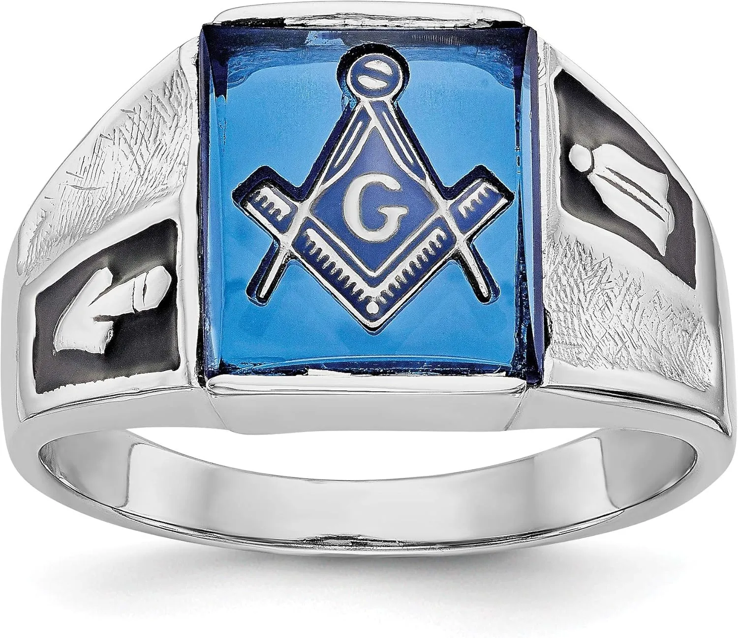 Bonyak Jewelry 14k White Gold Men's Polished & Textured w/Black Enamel & Imitation Blue Spine