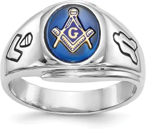 Bonyak Jewelry 14k White Gold Men's Polished, Antiqued & Grooved w/Imitation Blue Spinel MASO