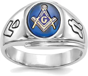 Bonyak Jewelry 14k White Gold Men's Polished, Antiqued & Grooved w/Imitation Blue Spinel MASO