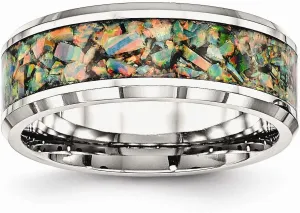 Bonyak Jewelry Chisel Stainless Steel Polished w/Imitation Opal Inlay 8mm Band in Stainless S