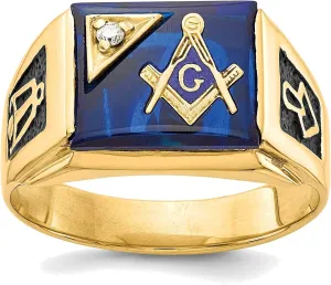 Bonyak Jewelry Men's Polished & Textured w/Black Enamel, Imitation Blue Spinel & AA Quality D