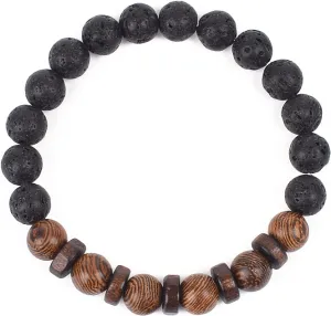 Bracelet Wooden Beads Balance Black Lava Rock Bangles Jewelry 8mm Natural Wood Women Prayer Jewelry Yoga Bracelets,14,17cm-6.7inch