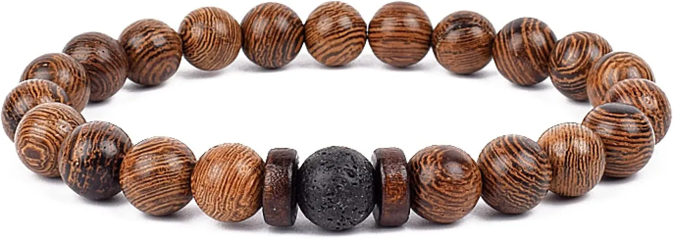 Bracelet Wooden Beads Balance Black Lava Rock Bangles Jewelry 8mm Natural Wood Women Prayer Jewelry Yoga Bracelets,40,19cm-7.5inch