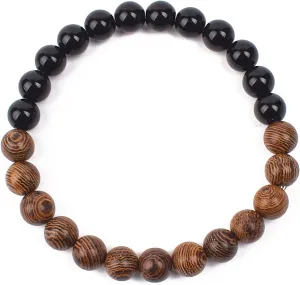 Bracelet Wooden Beads Balance Black Lava Rock Bangles Jewelry 8mm Natural Wood Women Prayer Jewelry Yoga Bracelets,7,17cm-6.7inch