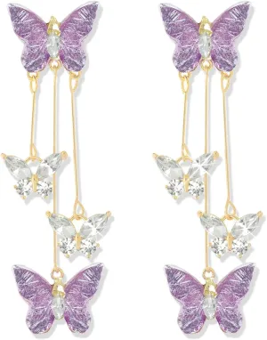 Butterfly Earrings for Women Sparkle Purple Butterfly Earrings For Girls Crystal Long Tassel Dangle Drop Purple Earrings for Singer Fans Concent Costume Outfits Jewelry Gifts