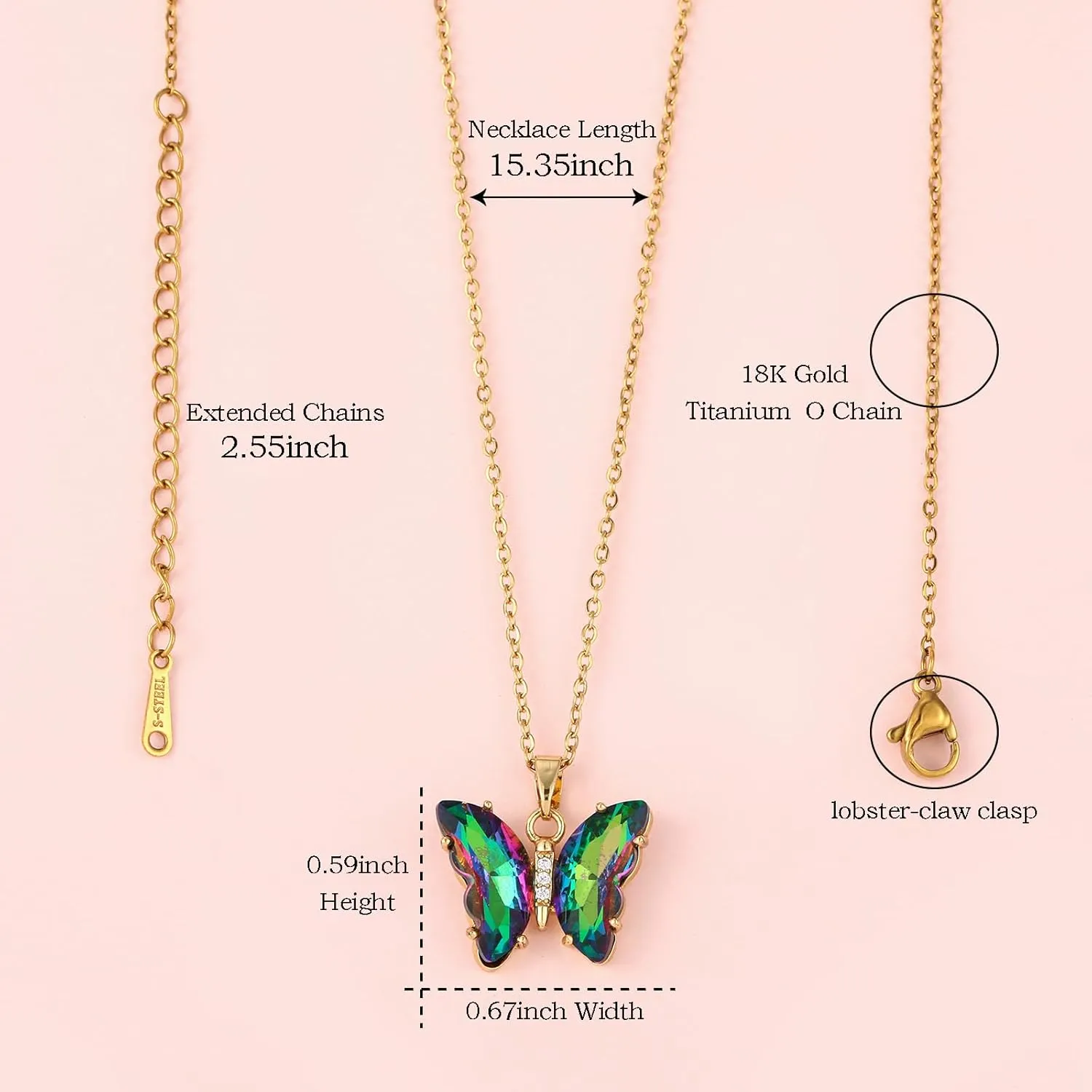 Butterfly Necklaces For Women Trendy 18k Gold Plated Butterfly Pendent, Moon Planet, Bee, Swan,Teardrop, Dolphin, Heart,Angel Pendant Gifts For Women