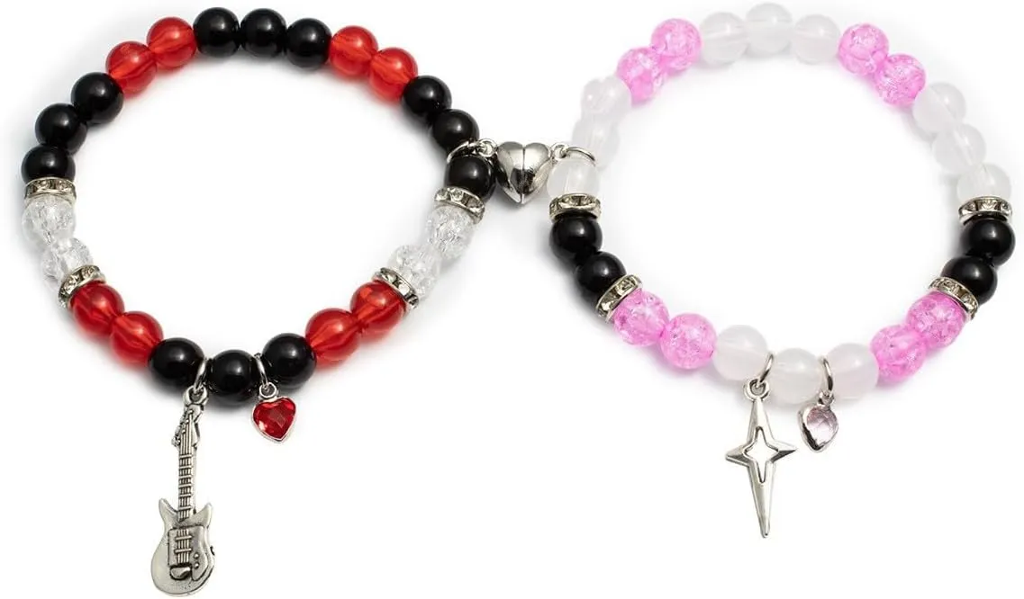Caiyao Matching Couples Bracelets Friendship Bracelets Heart Stone Beads Guitar Love Star Distance Promise Bracelet for Best Friends Bff Couples Valentine's Day -B