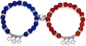 Caiyao Matching Couples Bracelets Friendship Bracelets Heart Stone Beads Star Tassel Distance Promise Bracelet for Best Friends Bff Couples Valentine's Day