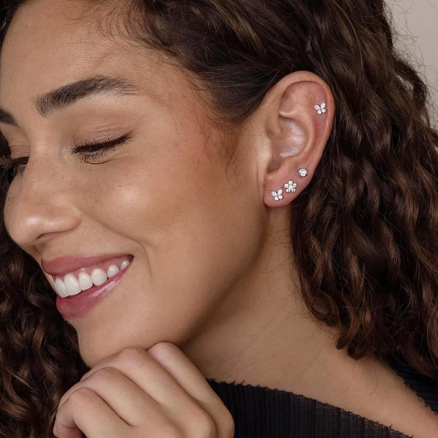 Cartilage Screw Back Earrings for Women, Flat Back Earrings Sterling Silver Hypoallergenic Earrings for Girls Conch Helix Piercing Jewelry Crawler Butterfly Flower Stud Earrings (Butterfly, Silver)
