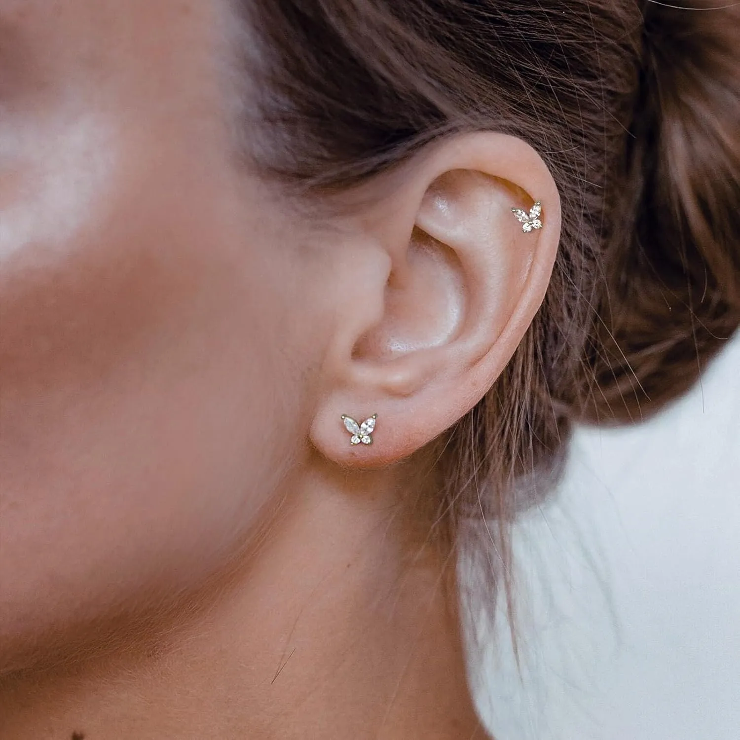 Cartilage Screw Back Earrings for Women, Flat Back Earrings Sterling Silver Hypoallergenic Earrings for Girls Conch Helix Piercing Jewelry Crawler Butterfly Flower Stud Earrings (Butterfly, Silver)