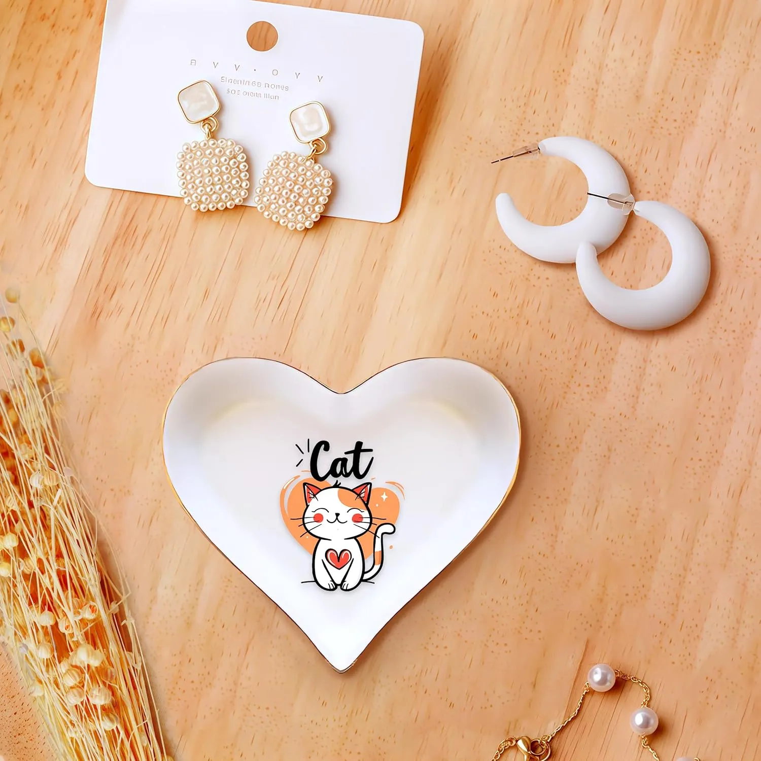 Cat Ring Holder Dish Tray, Gifts For Women Teens Girls Kids, Cat Lovers Themed Stuff Accessories Things Decor Merch, Home Room Ring Earrings Necklace Organizer Holder!