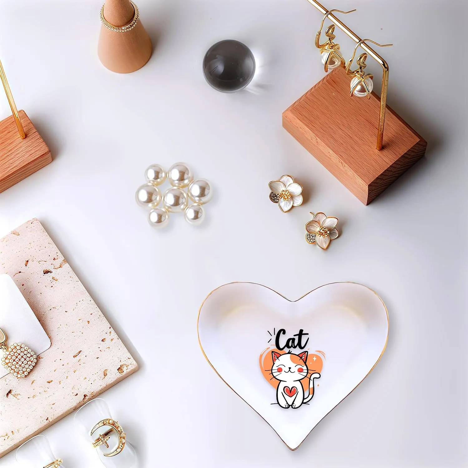 Cat Ring Holder Dish Tray, Gifts For Women Teens Girls Kids, Cat Lovers Themed Stuff Accessories Things Decor Merch, Home Room Ring Earrings Necklace Organizer Holder!