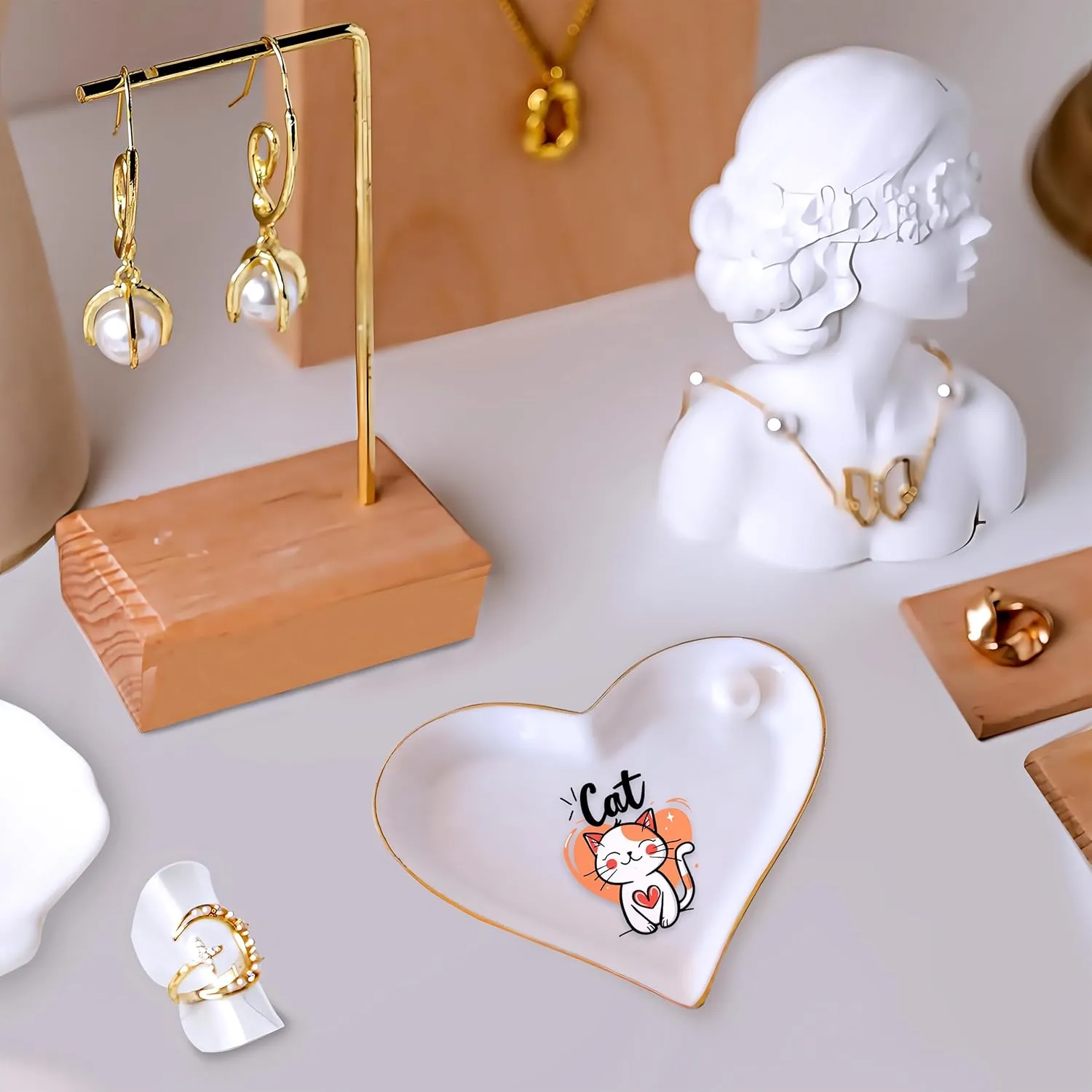 Cat Ring Holder Dish Tray, Gifts For Women Teens Girls Kids, Cat Lovers Themed Stuff Accessories Things Decor Merch, Home Room Ring Earrings Necklace Organizer Holder!