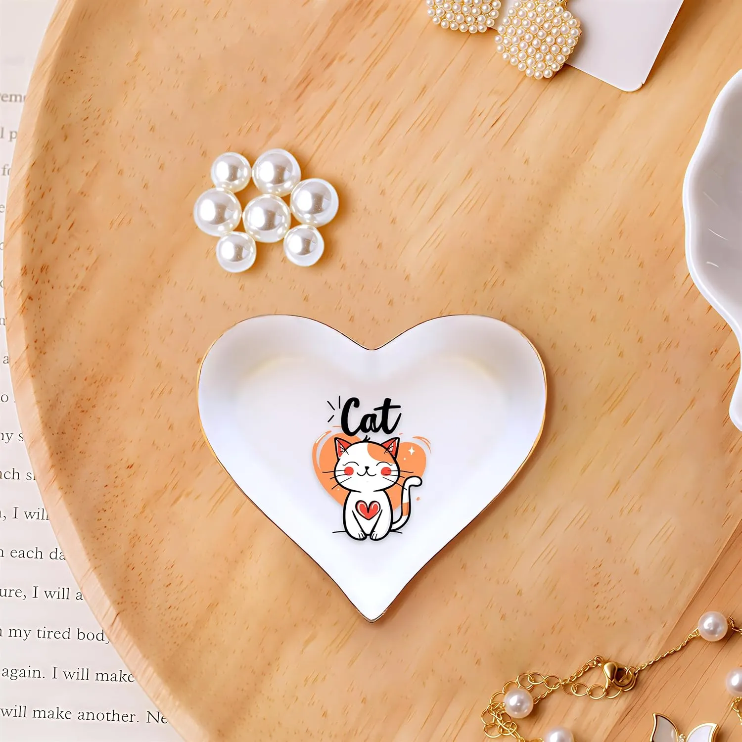 Cat Ring Holder Dish Tray, Gifts For Women Teens Girls Kids, Cat Lovers Themed Stuff Accessories Things Decor Merch, Home Room Ring Earrings Necklace Organizer Holder!