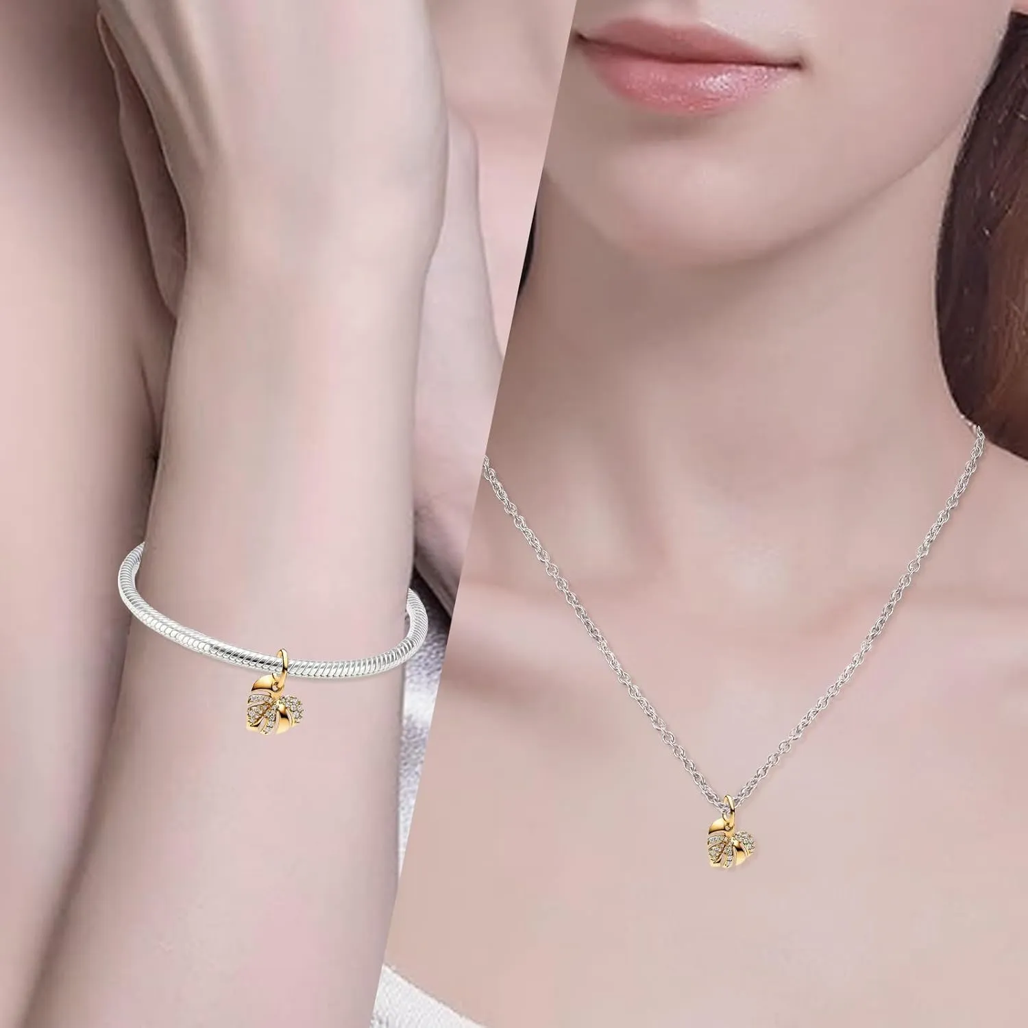 Charms Beads 925 Sterling Silver Animal Leaf Ocean Gold Travel Dangle Pendant with 5A Cubic fits for Charms Bracelets for Woman Mother's Day Christmas Birthday Gift