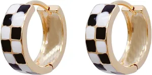 Checkered Hoop Earrings for Women, Black White Checker Small Hoop Earrings Plated with 16K Gold for Women