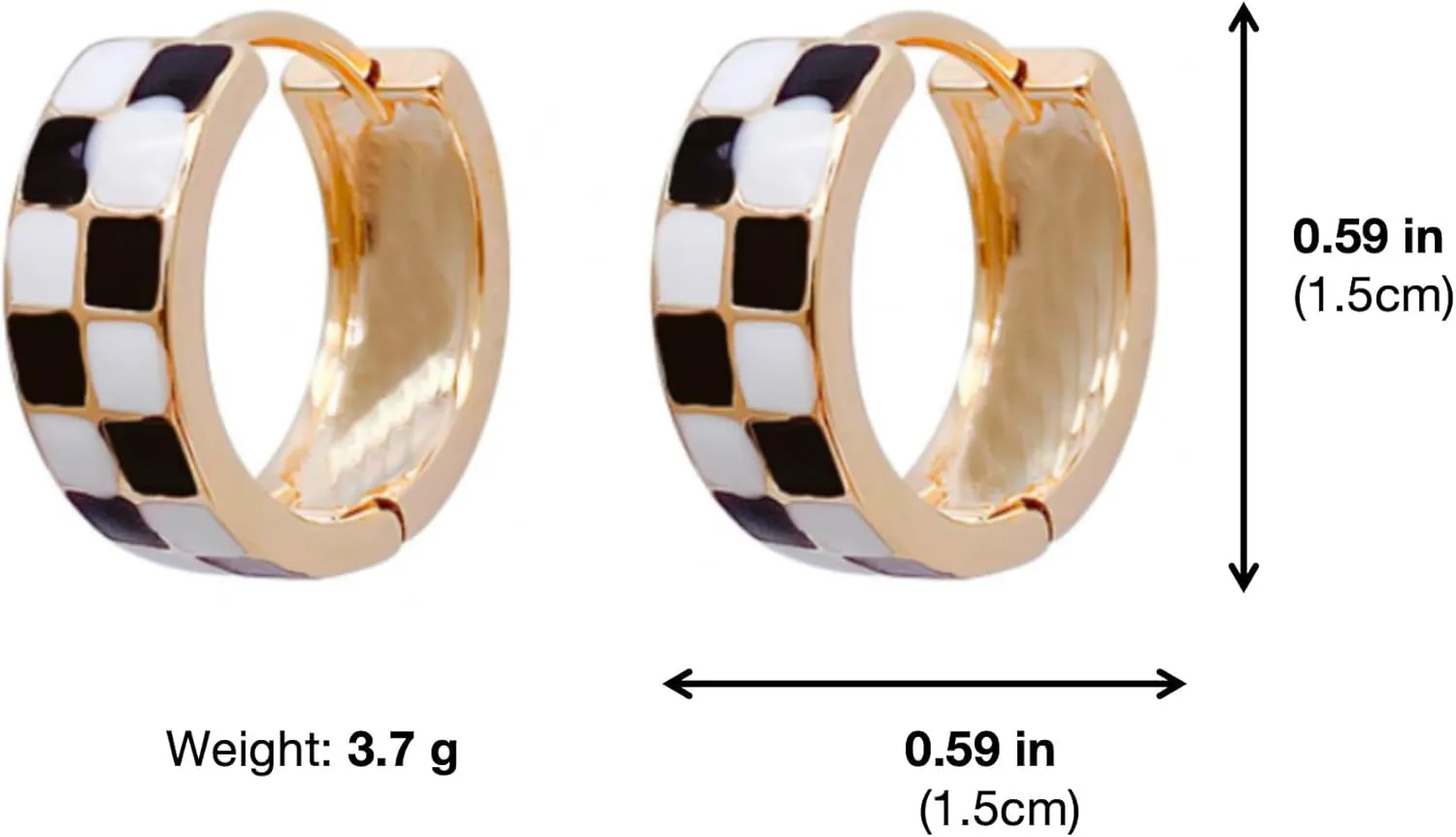 Checkered Hoop Earrings for Women, Black White Checker Small Hoop Earrings Plated with 16K Gold for Women
