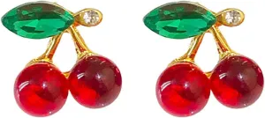 Cherry Earrings for Women Cute Funny 3D Cherry Earrings for Women Green Leaf Red cherries Dangle Hypoallergenic Jewelry