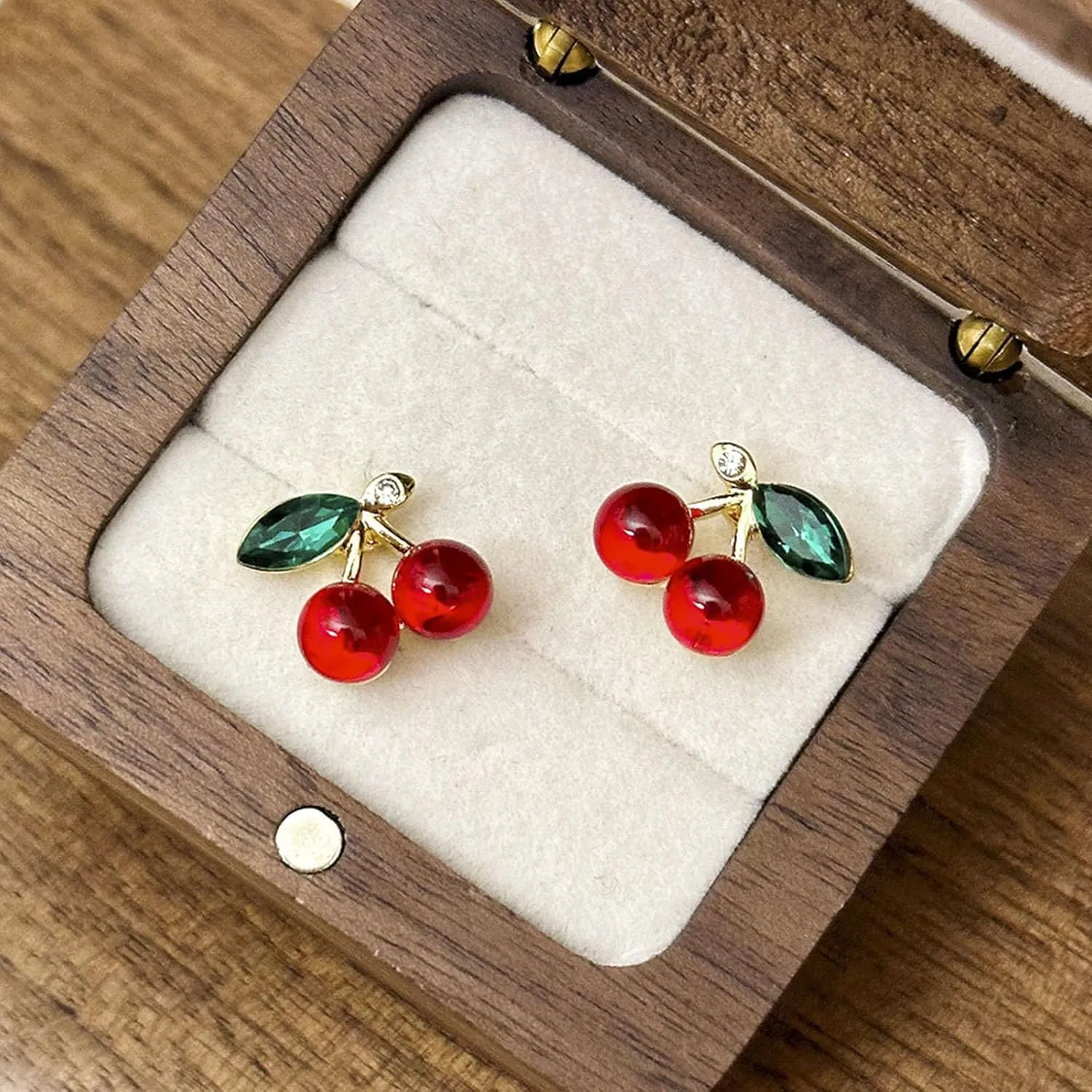 Cherry Earrings for Women Cute Funny 3D Cherry Earrings for Women Green Leaf Red cherries Dangle Hypoallergenic Jewelry
