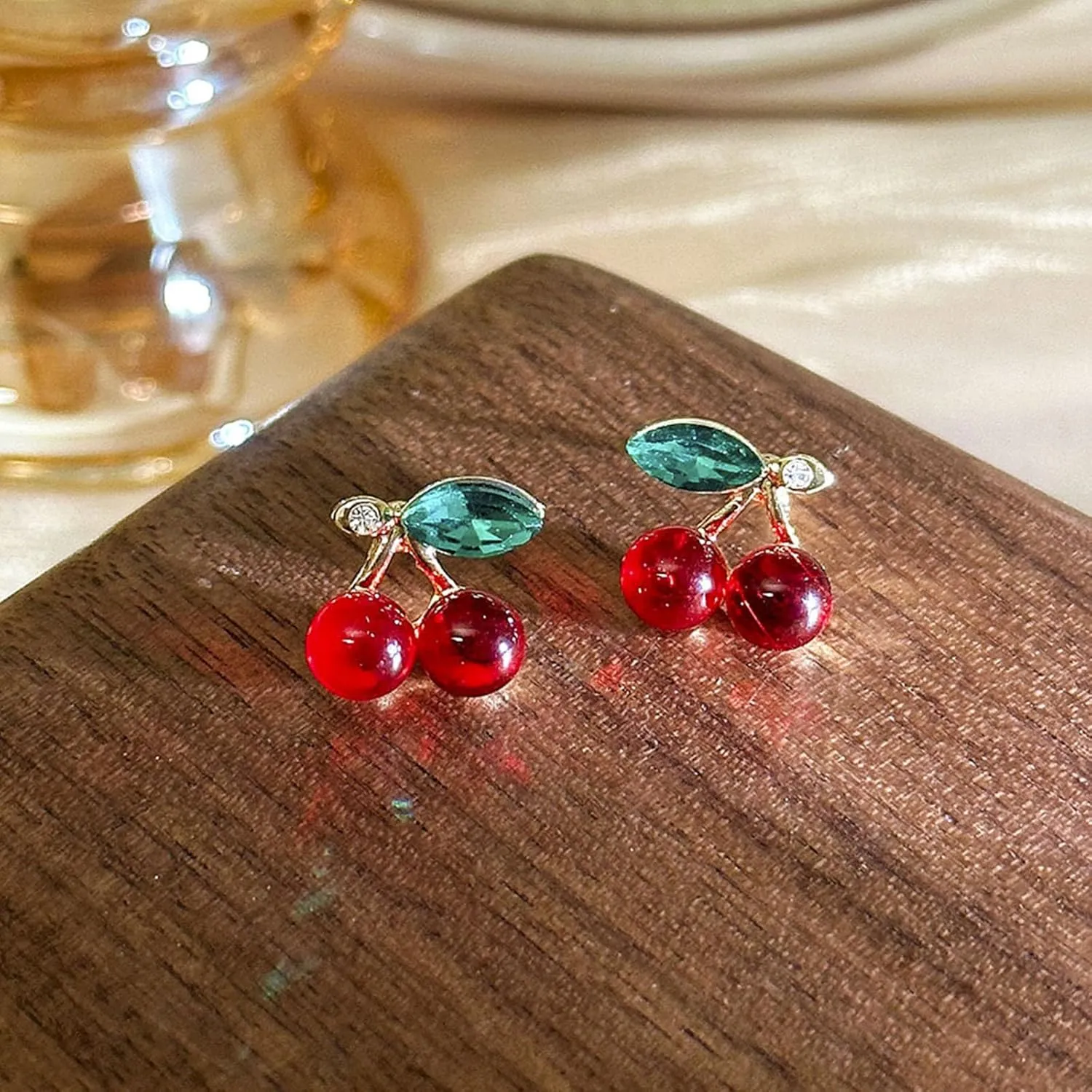 Cherry Earrings for Women Cute Funny 3D Cherry Earrings for Women Green Leaf Red cherries Dangle Hypoallergenic Jewelry
