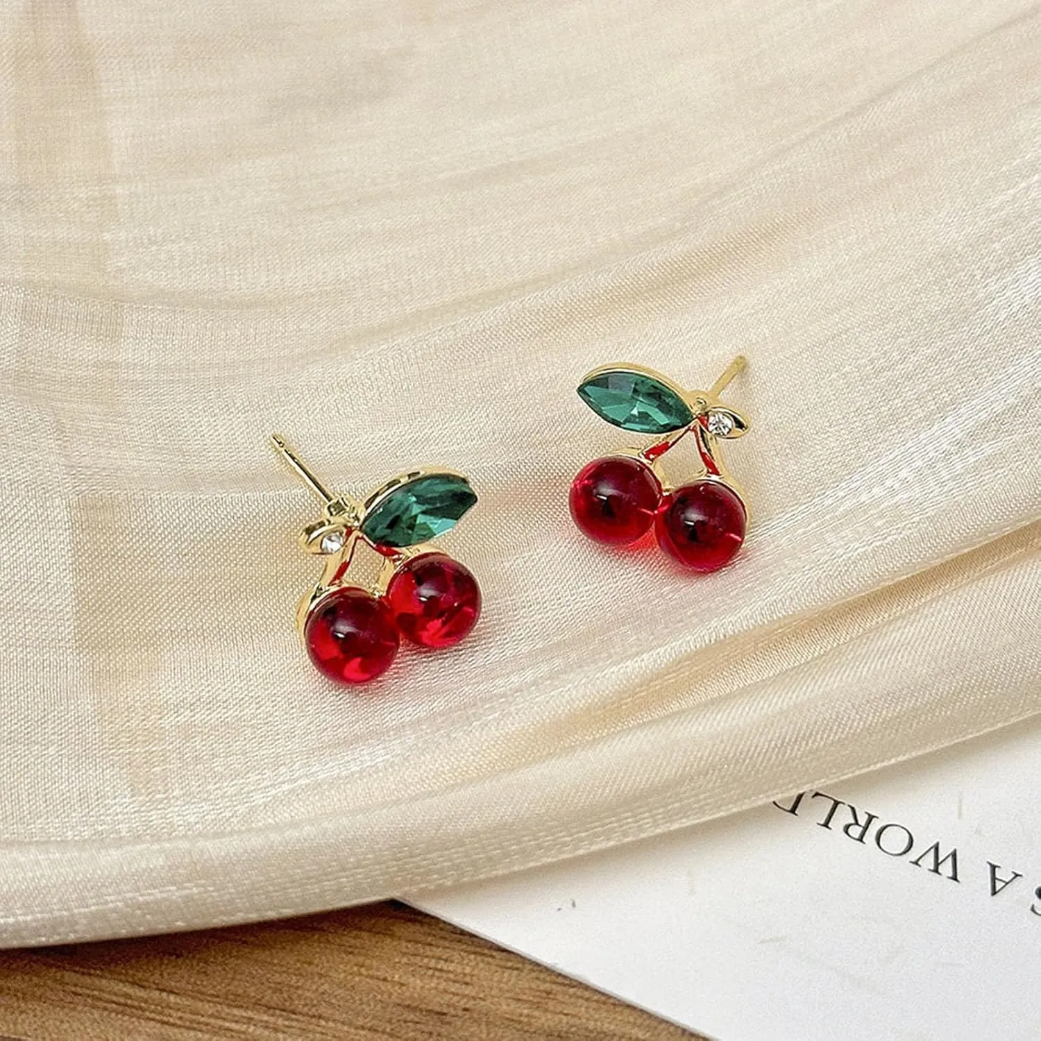 Cherry Earrings for Women Cute Funny 3D Cherry Earrings for Women Green Leaf Red cherries Dangle Hypoallergenic Jewelry
